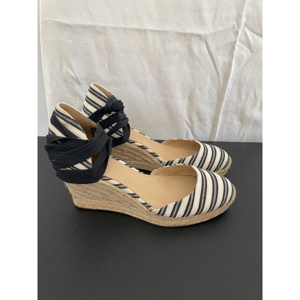 J Crew Canvas ankle wrap, tie, Wedge Espadrilles Size 9
